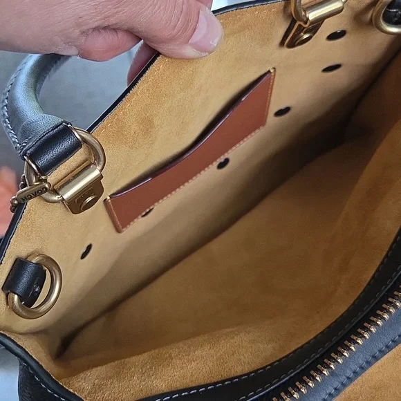 COACH Rogue 25 Black Tea Rose Leather Crossbody Bag - Picture 15 of 16